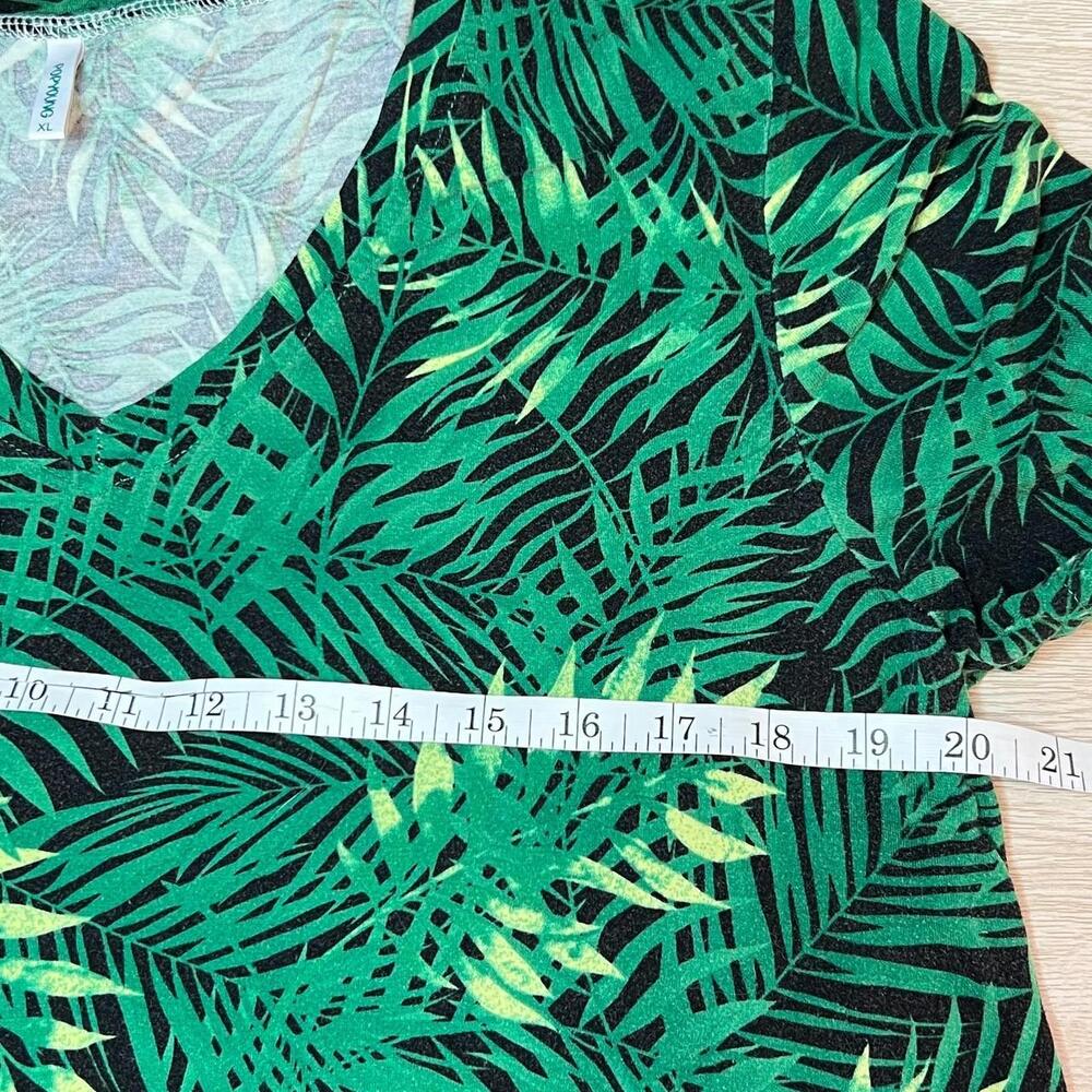 Popyoung - Women's XL Tee Shirt Stretch Green, Black Jungle Tropical Leaf Print - Picture 8 of 8